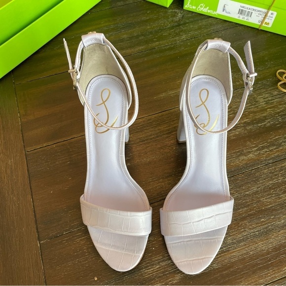 New Sam Edelman Leather Yaro Ankle Strap Block Heel Sandals in Misty Lilac - Picture 10 of 10